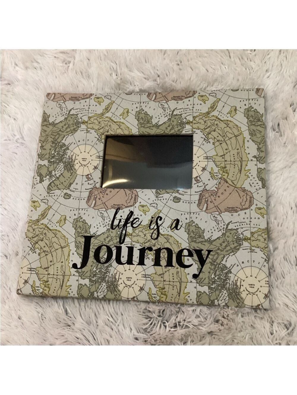 Unbranded scrapbook gently used map theme with a spot for photo on cover